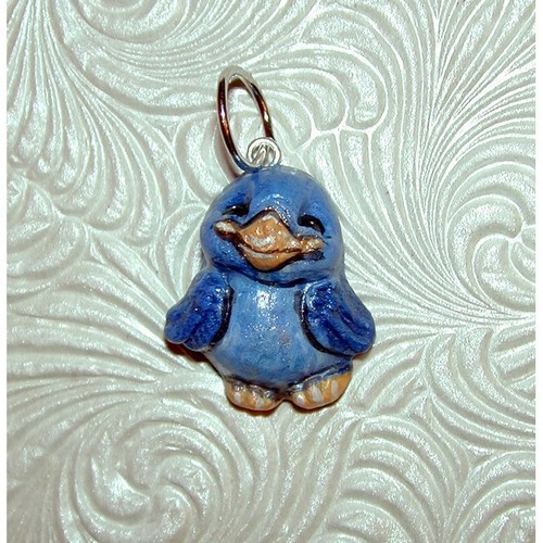 Twitter Tweets Mascot Smiling Blue Bird Handmade Clay Pendant