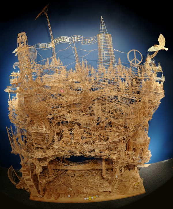 One man, 100,000 toothpicks, and 35 years: An incredible kinetic sculpture of San Francisco wood video toothpicks sculpture San Francisco art 